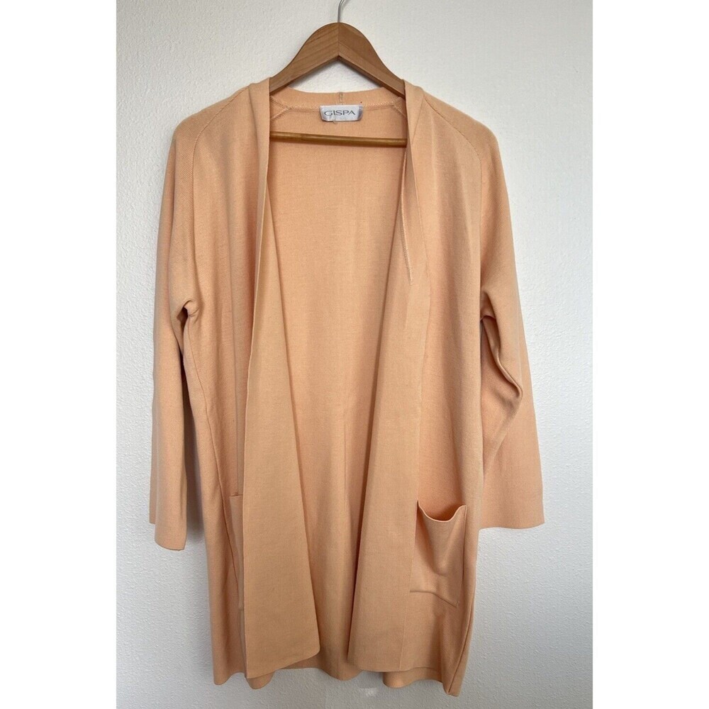 Gispa Italy Women's Light-Weight Peach Cardigan Pockets Quiet Luxury Size 10